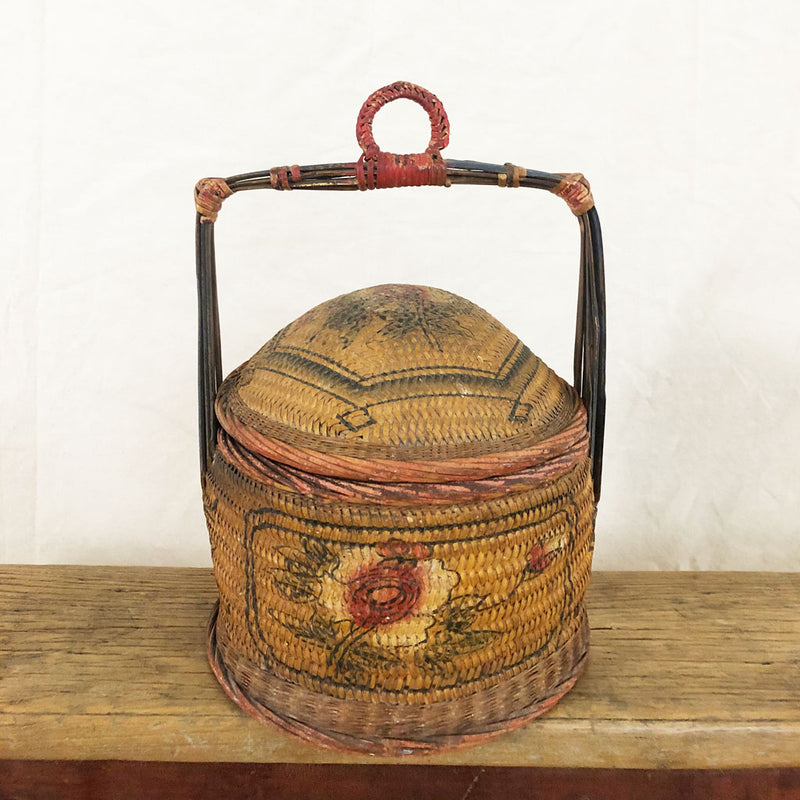 Vintage Hand Painted Basket With Lid