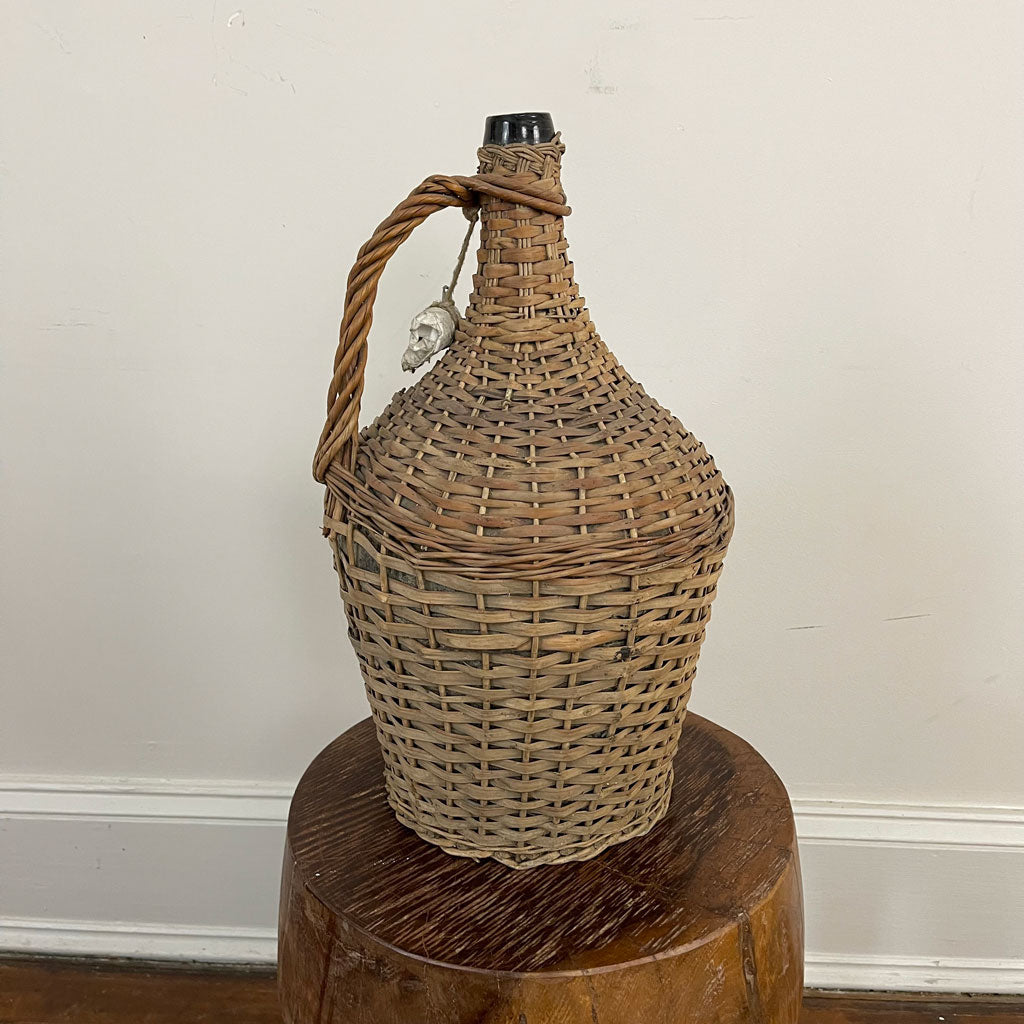 Antique Wicker Covered Large Wine Bottle D