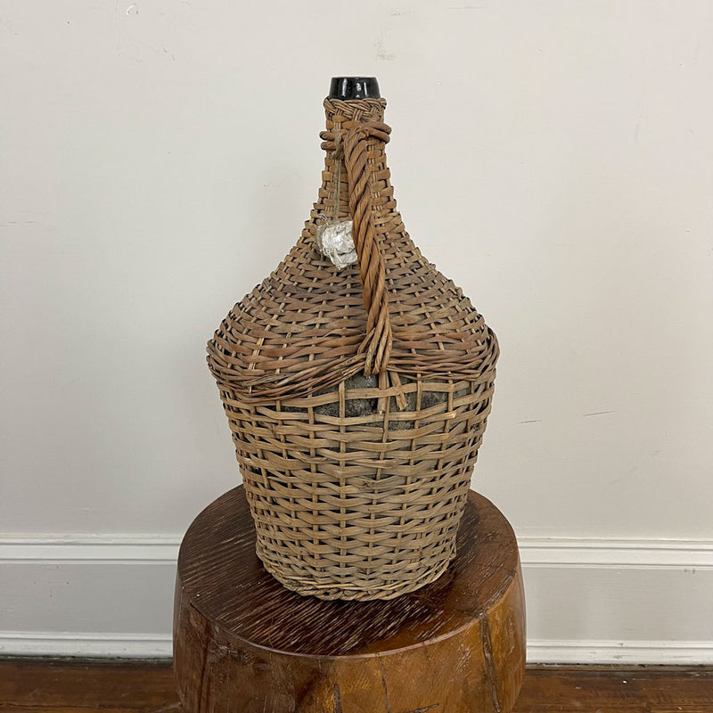 Antique Wicker Covered Large Wine Bottle D
