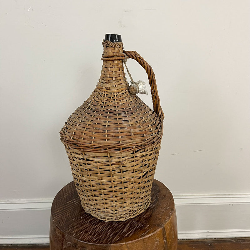 Antique Wicker Covered Large Wine Bottle D