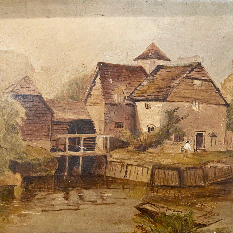 Late 19th Century Oil on Board "Gristmill", from a Vermont Estate Collection