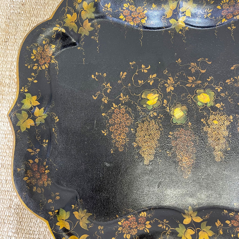 Antique Hand Painted Tole Tray On Folding Table Base