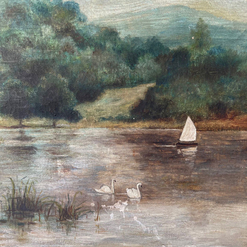 Antique Painting "Swans"