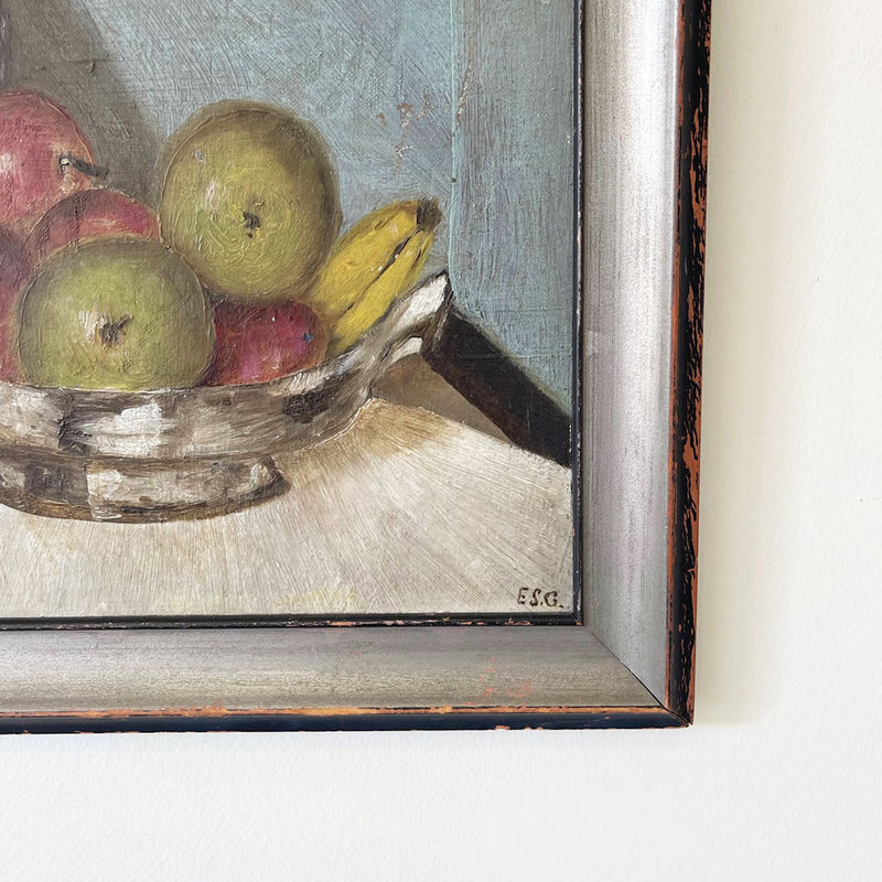 Antique Early Fruit Still Life; Initialed E.S.G Oil On Board