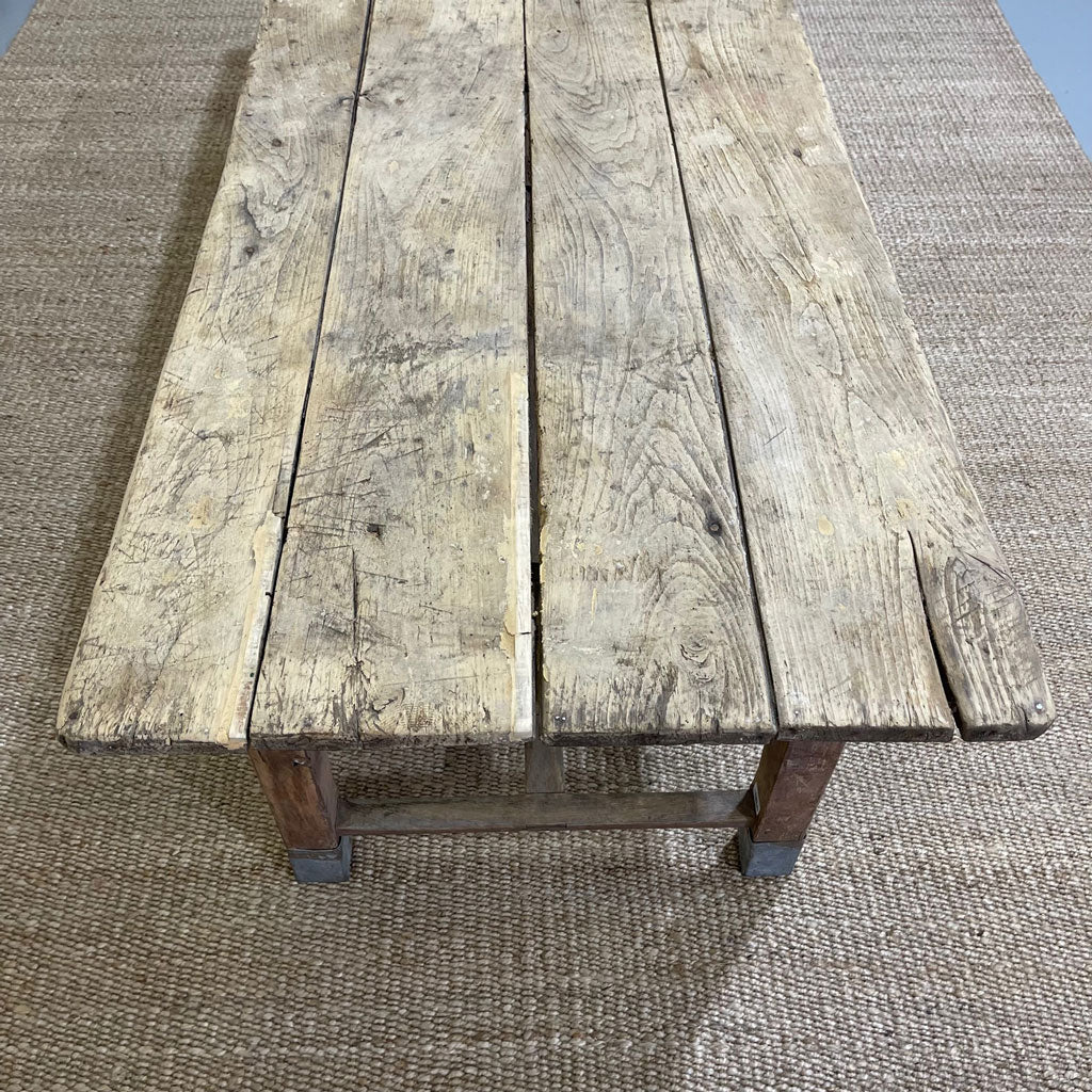 Antique Belgium Farm Table With Galvanized Tip Legs