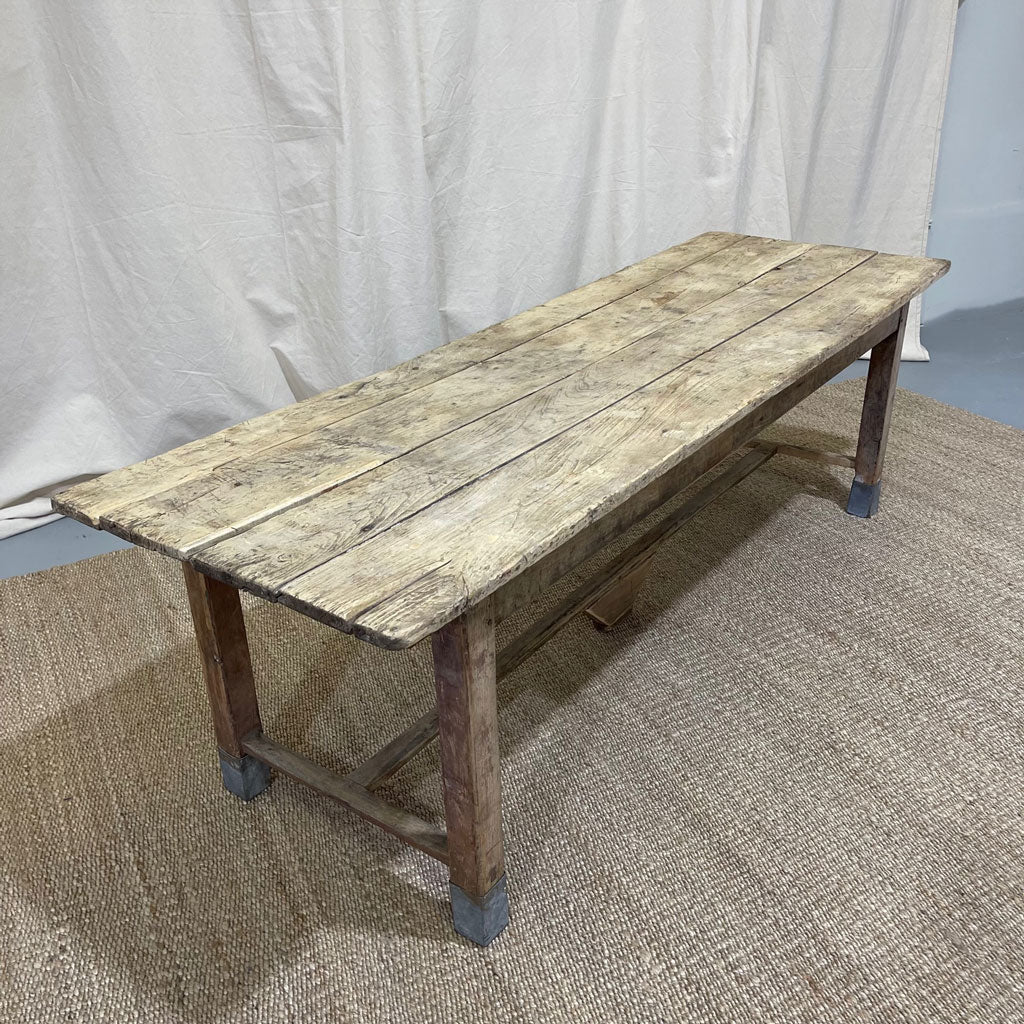 Antique Belgium Farm Table With Galvanized Tip Legs