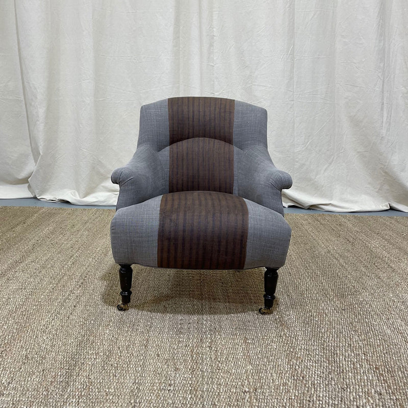 Tulip Chair Upholstered in Warm Grey with One of a Kind Fabric By John Derian For Cisco Brothers