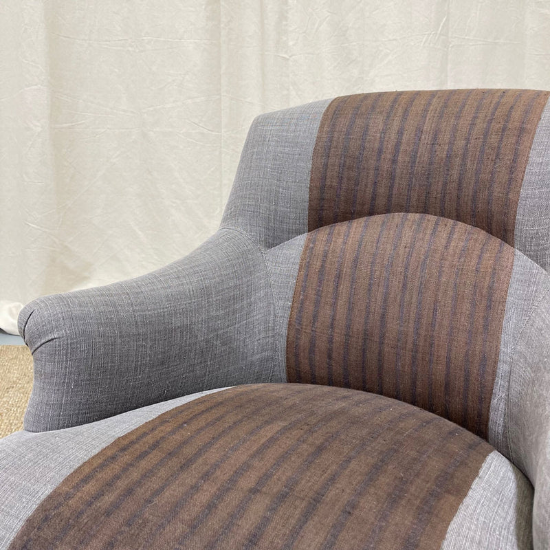 Tulip Chair Upholstered in Warm Grey with One of a Kind Fabric By John Derian For Cisco Brothers