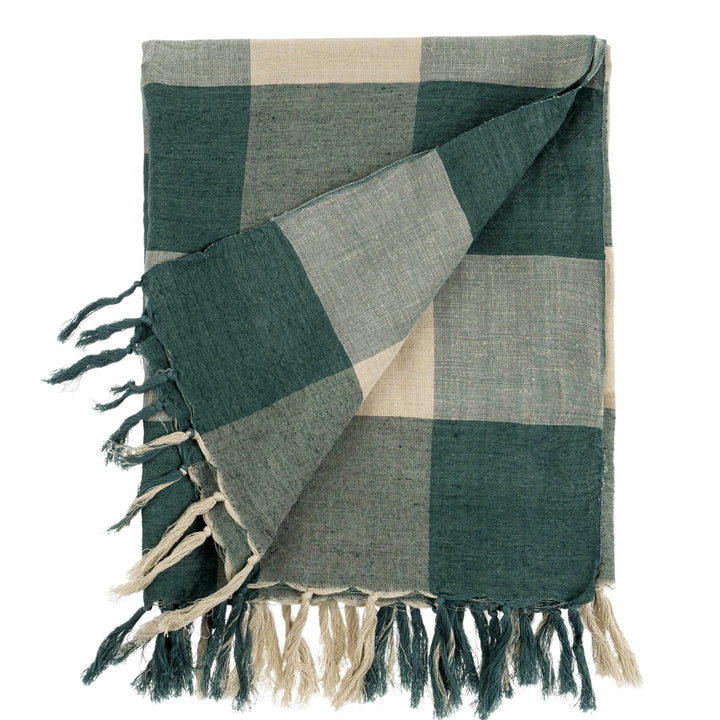 Linen Gingham Throw Blue