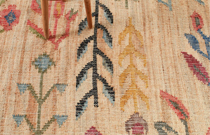Folk Floral Kilim Handwoven Jute Rug 2.6x8