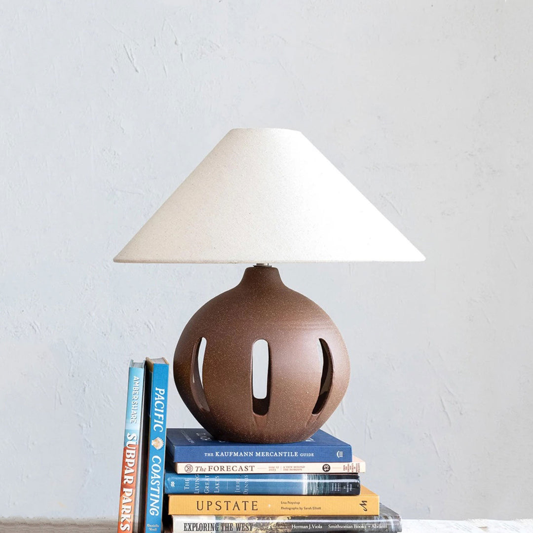 Ceramic Table Lamp w/ Linen Shade & Cut Outs