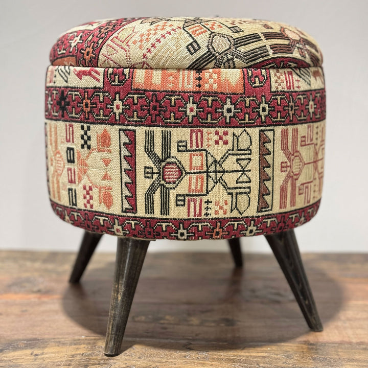 Vintage Rug Small Ottoman - 1024-L