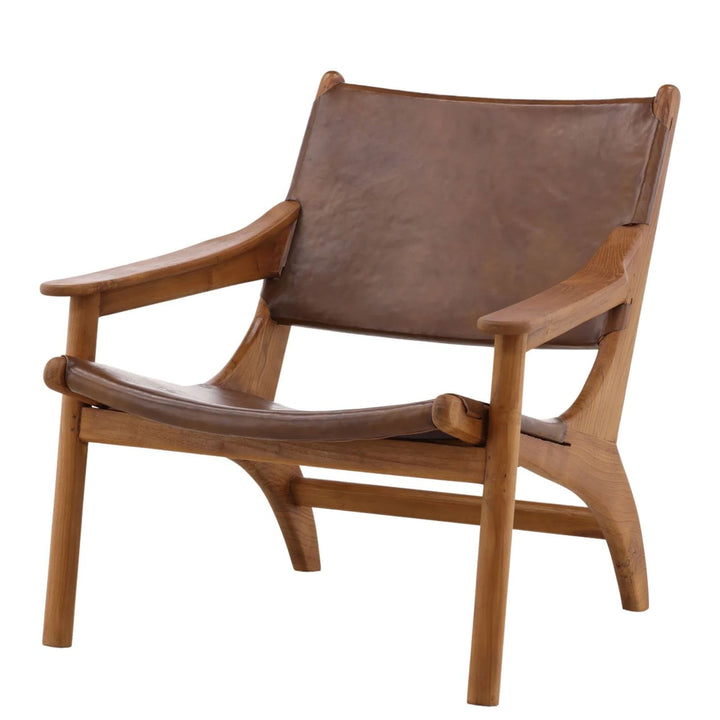 Mcgowan Brown Leather and Teakwood Occasional Chair