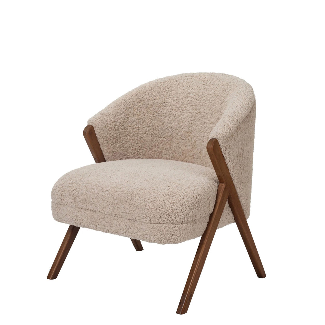 Boucle Fabric Upholstered Chair w. Rubberwood Legs