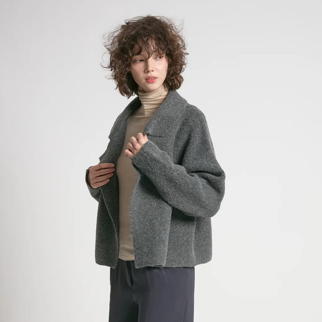 Flap Collar Crop Cardigan in Charcoal
