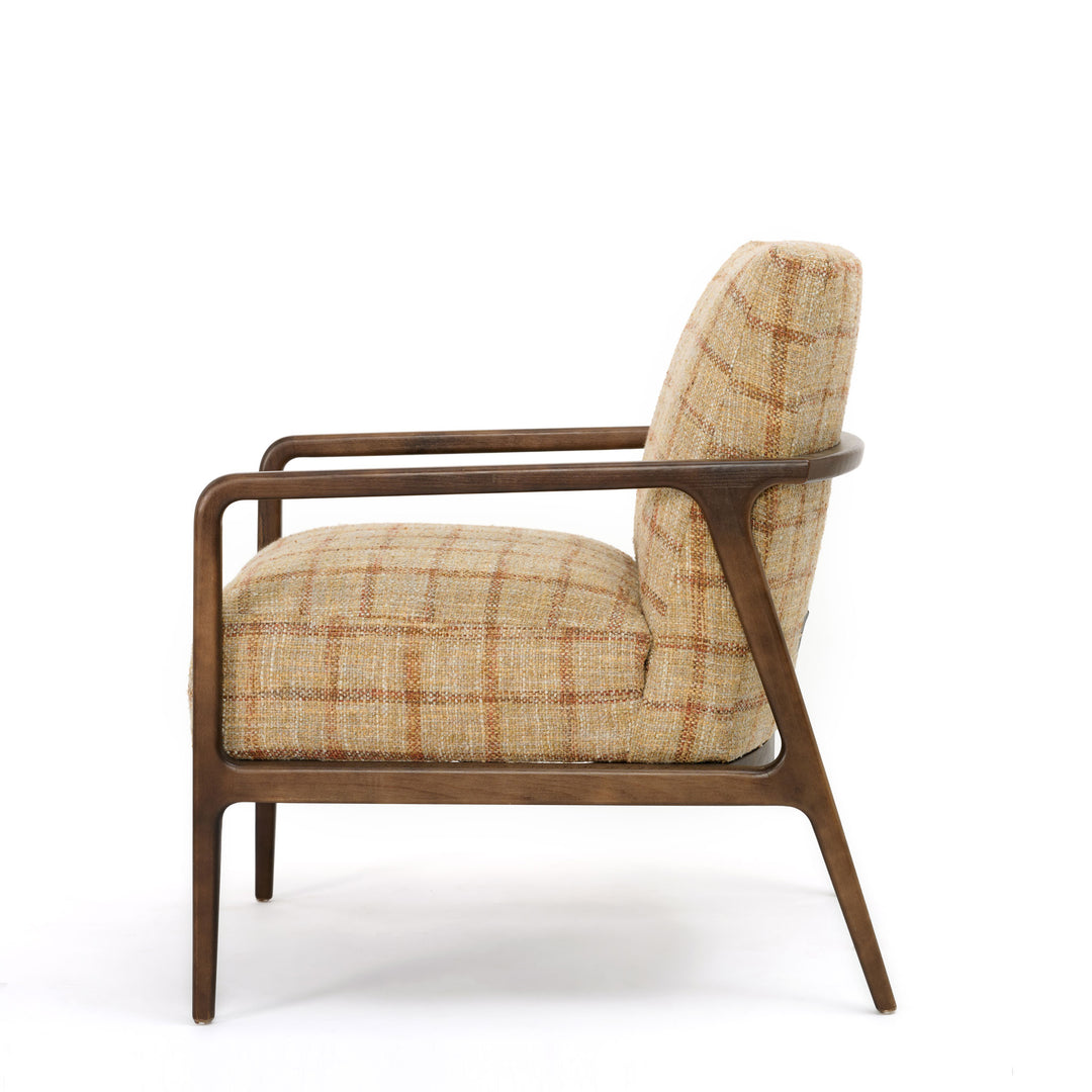 Pfifer Chair Upholstered in Sunlit Plaid with Chocolate Wood Base and Leg Finish