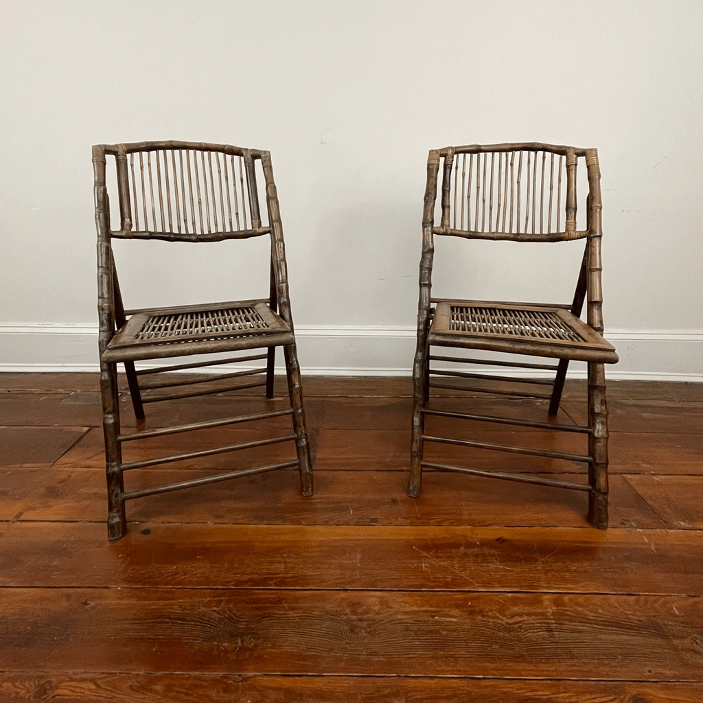 Vintage Set of 6 Bamboo And Rattan Folding Chairs Ca.1960