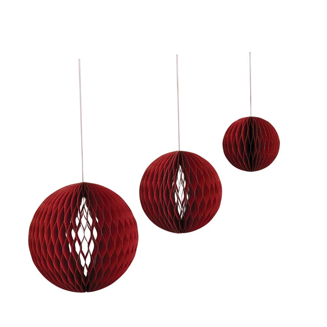 S/3 16"R Paper Honeycomb Ornament Red