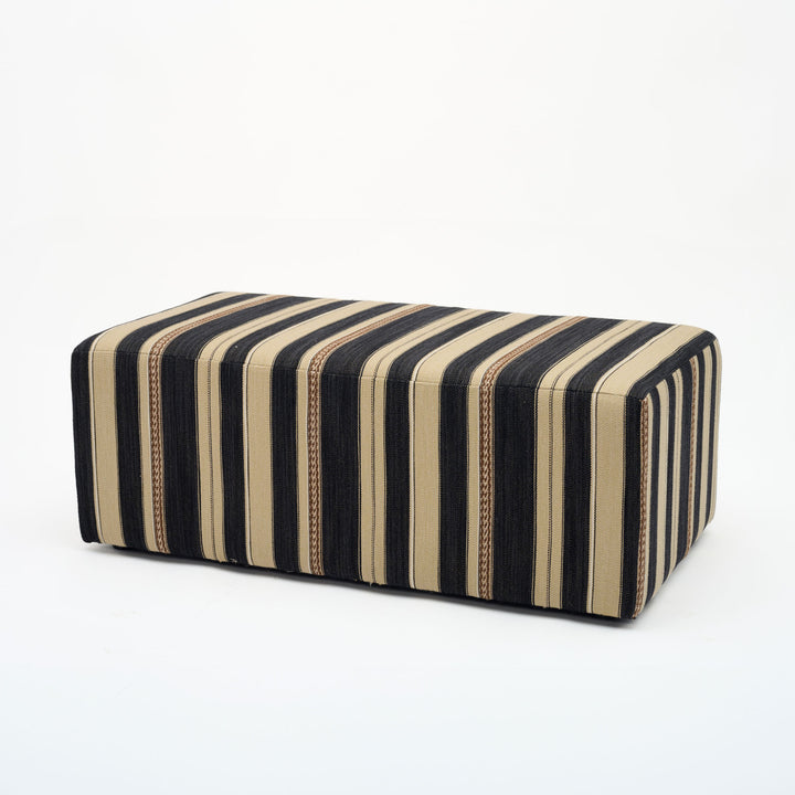 Stretch Ottoman Upholstered in Kravet Fabric Entoto Stripe Ebony and Cocoa