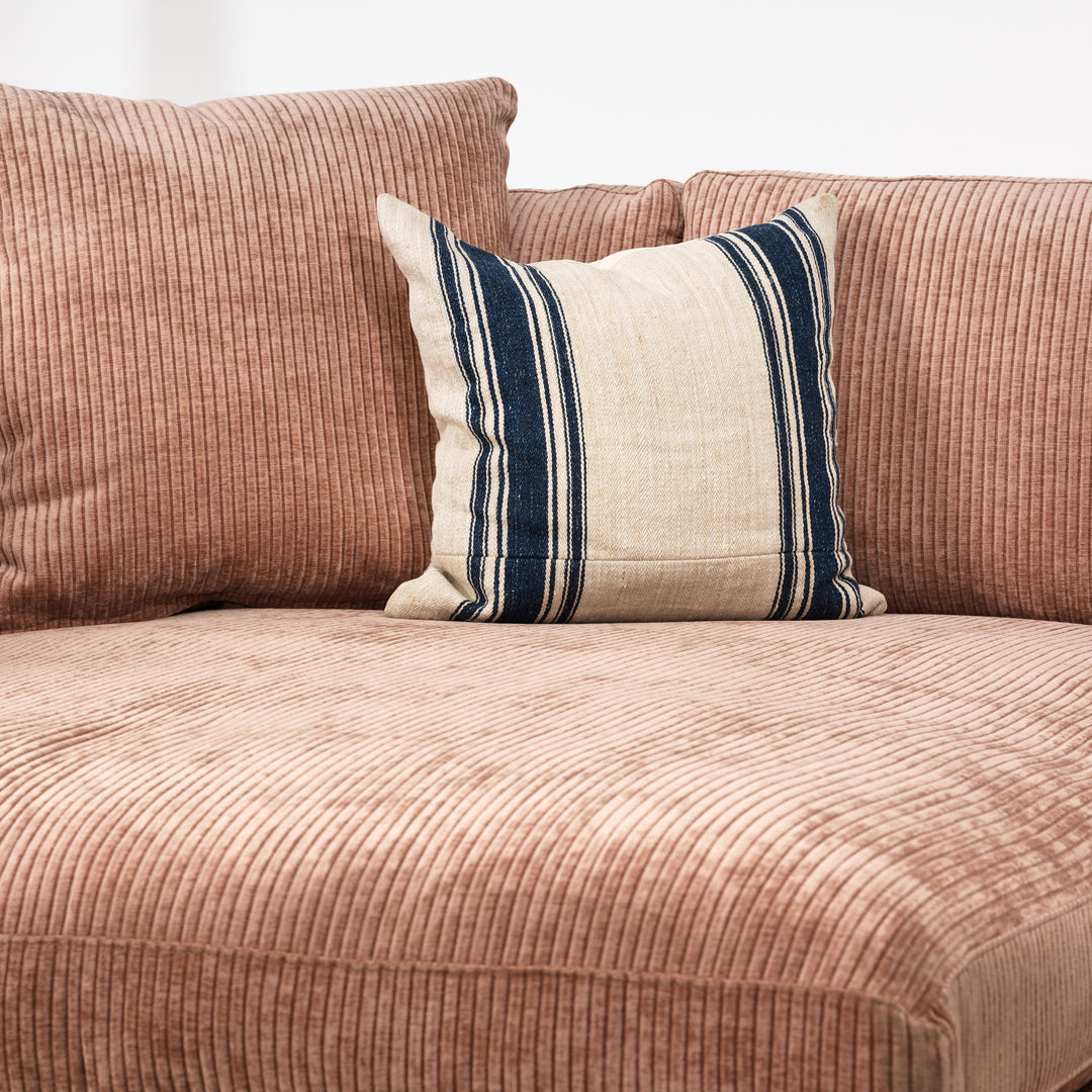 Sectional: Boden Right Seated Cuddler End Upholstered in Heavy Duty Rustic Terracotta with Cloud Standard Cushion and Chocolate Leg Finish....AND... Boden Left-Seated 2-Seat Bench Sofa End Upholstered in Heavy Duty Rustic Terracotta with Cloud Standard Cushion and Chocolate Leg