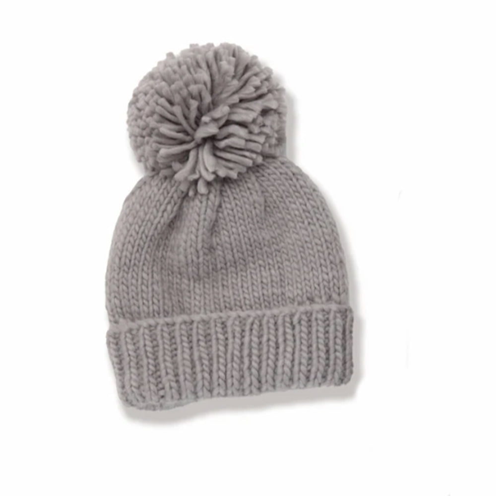 Hand Knitted Pompom Hat - Grey
