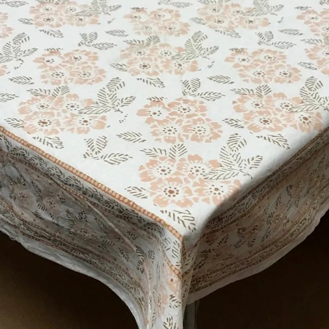 Floral patterned tablecloth on a table