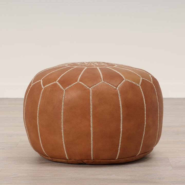 Leather Pouf Tan 20"