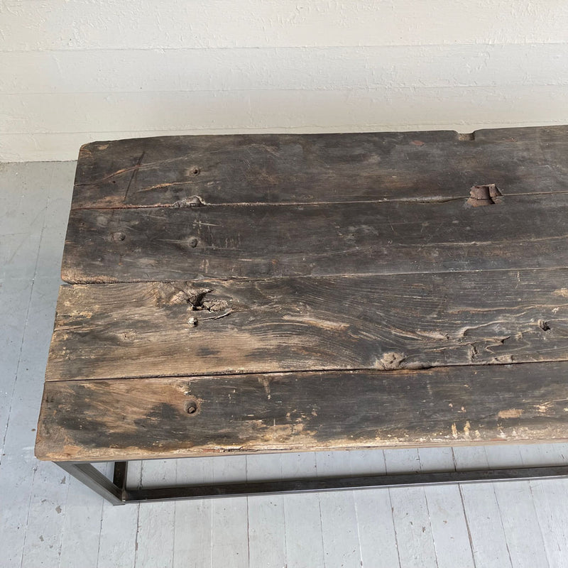 Vintage Metal Table with Reclaimed Wood Top
