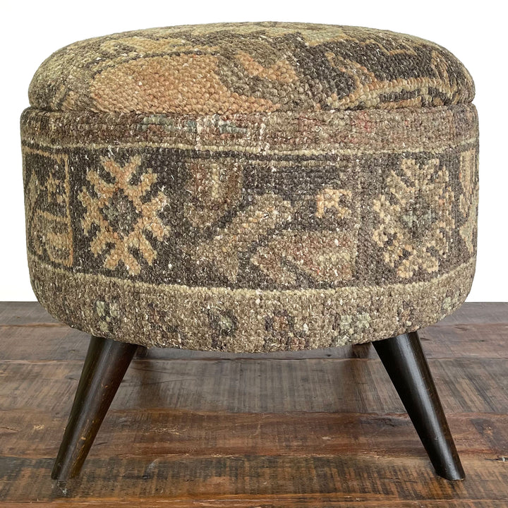 Vintage Medium Round Rug Ottoman (1124-N)