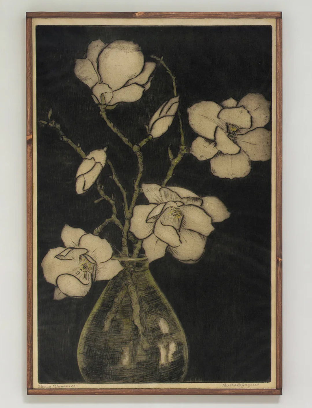 Vintage Floral in Vase Framed Wooden Art 24x36 Dark Brown Frame
