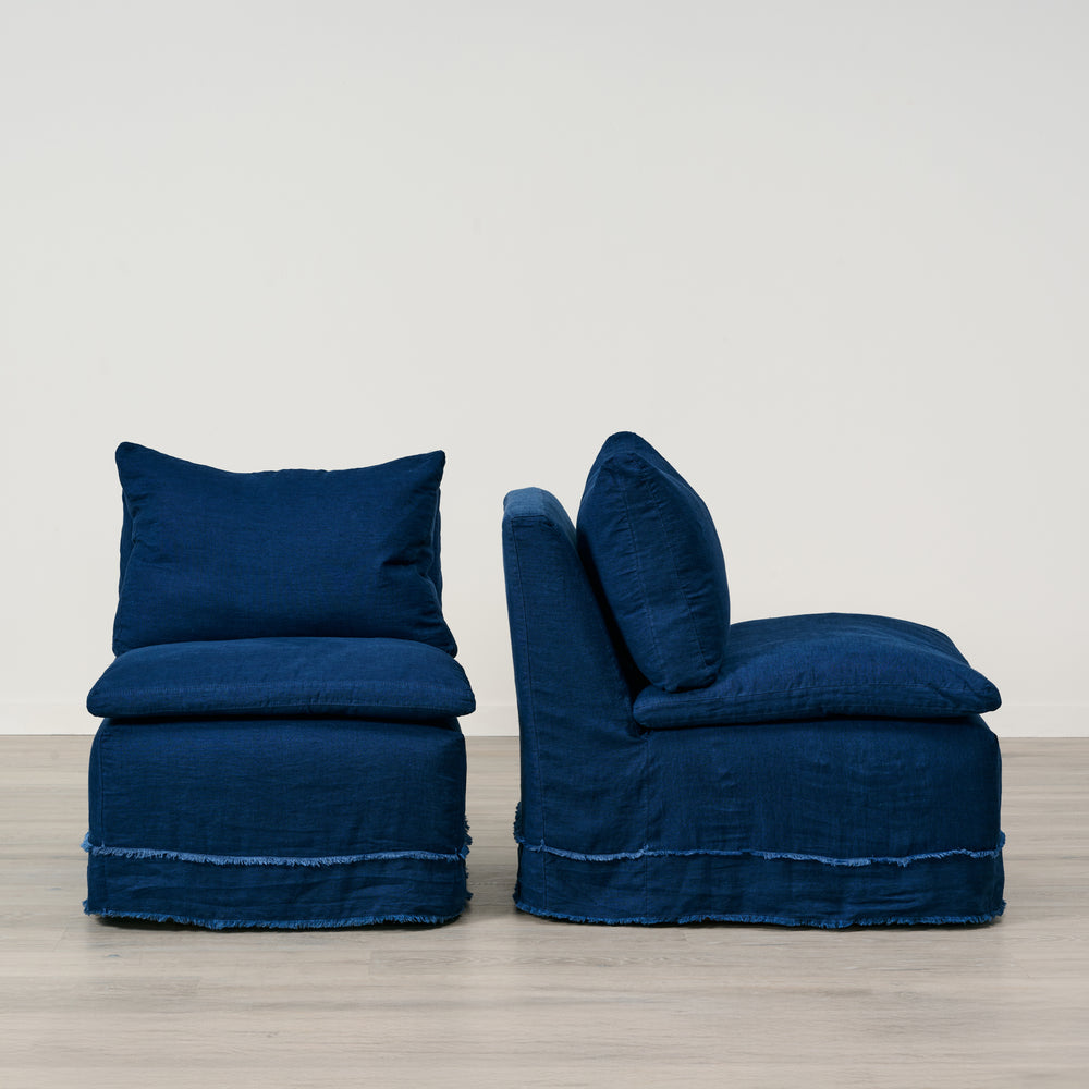 Laguna Armless Chair Slipcovered in Cassidy Indigo