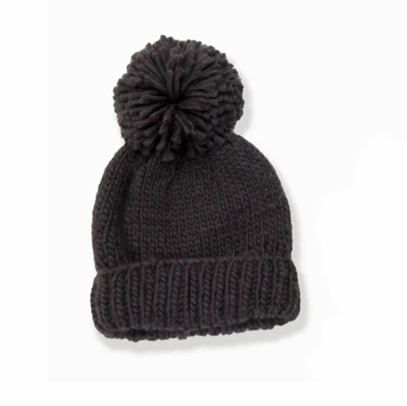 Hand Knitted Pompom Hat - Black