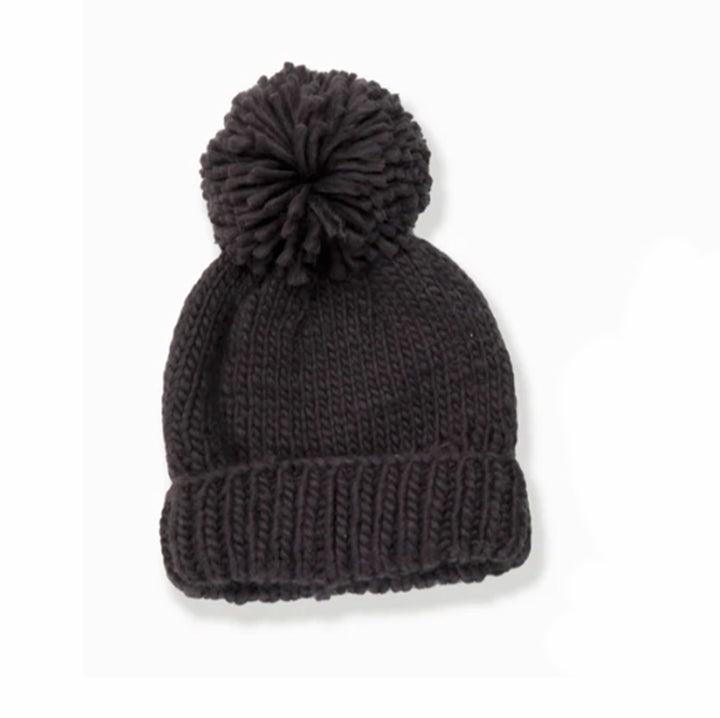 Hand Knitted Pompom Hat - Black
