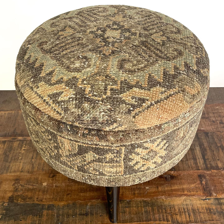 Vintage Medium Round Rug Ottoman (1124-N)