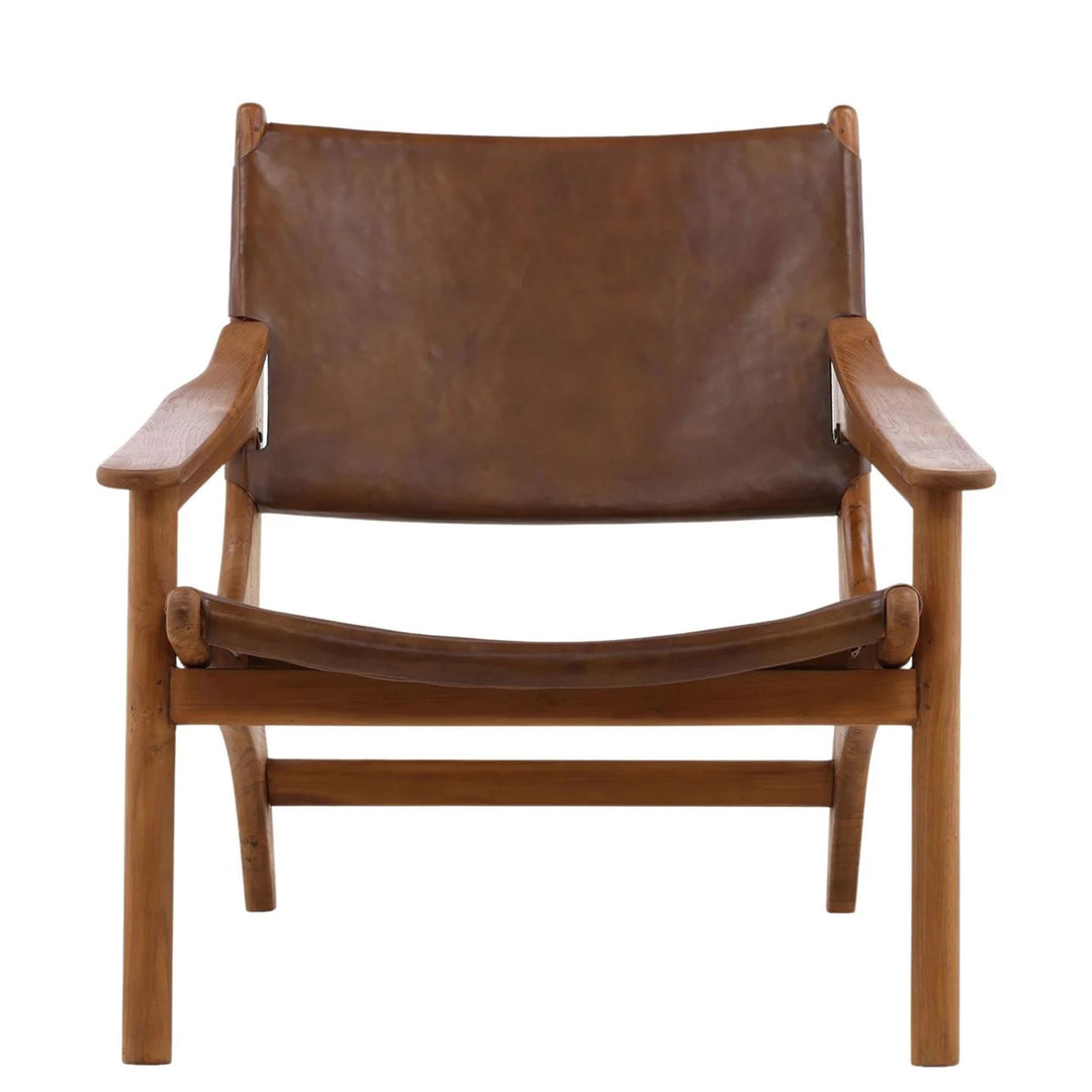 Mcgowan Brown Leather and Teakwood Occasional Chair