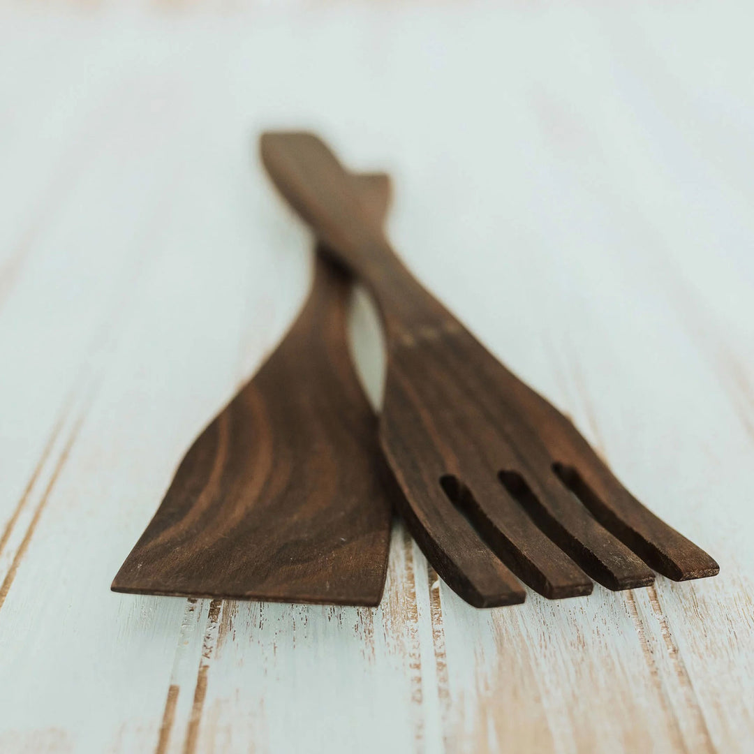 12" Walnut Ceasar Salad Servers w/ Bee's Oil Finish