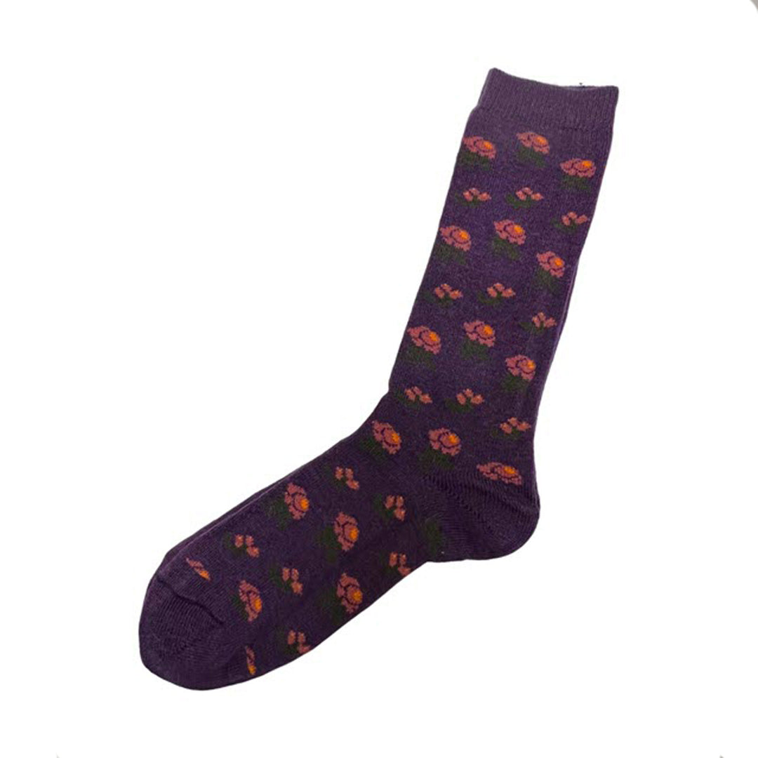 Rosa Floral Alpaca Blend Socks in Purple - M