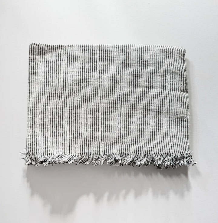 Linen-Cotton Blend Throw/Blanket - Thin Stripe Black