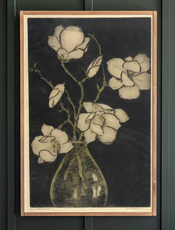 Vintage Floral in Vase Framed Wooden Art 24x36 Dark Brown Frame