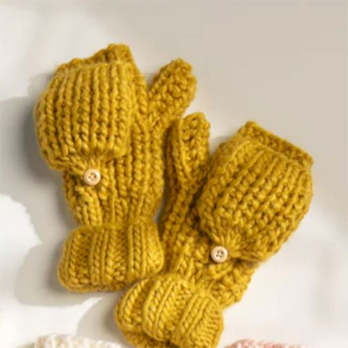 Hand Knitted Flip Mitten Gloves in Avocado