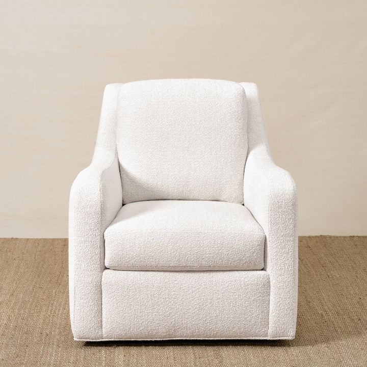 Abbie Swivel Chair Upholstered Kidproof Pale Bone with Classic Cushion