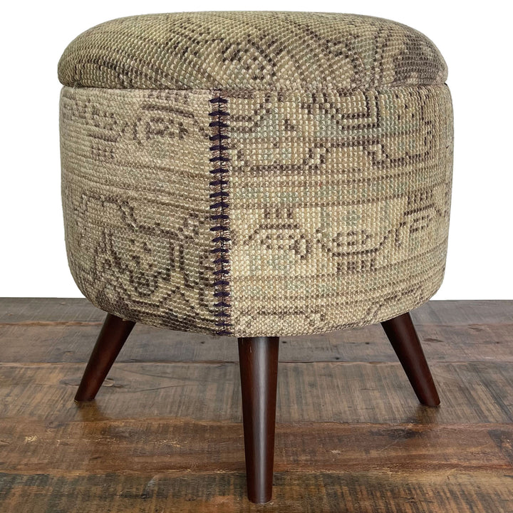 Vintage Small Round Rug Ottoman (1124-X)