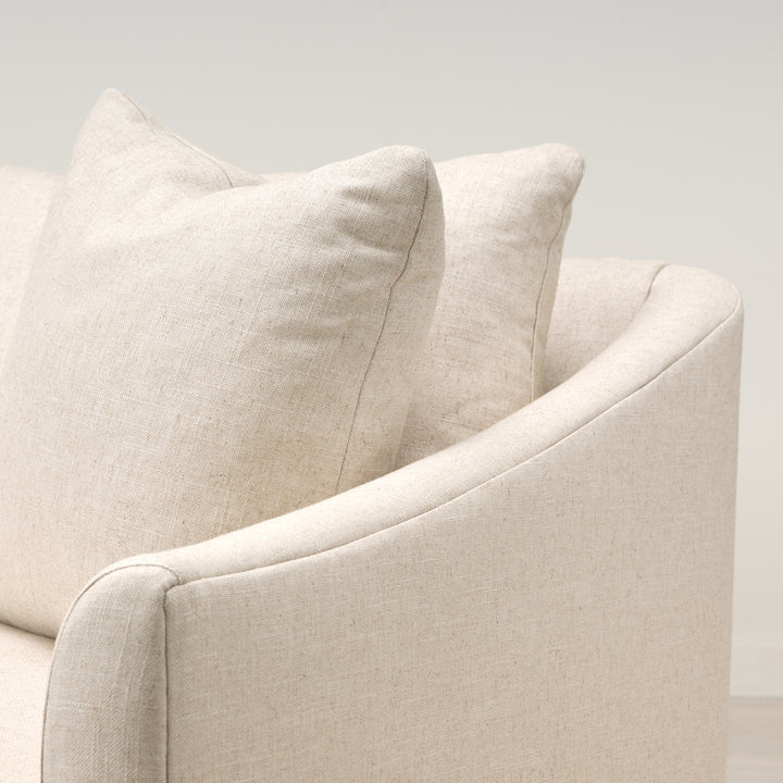 Everleigh 89" Sofa with Bench Seat Upholstered in Sandy Wheat With Harmony Standard Cushion and Espresso Wood Finish