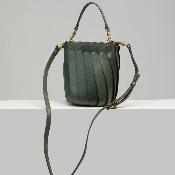 Bloom Bucket Leather Tote in Hunter Green