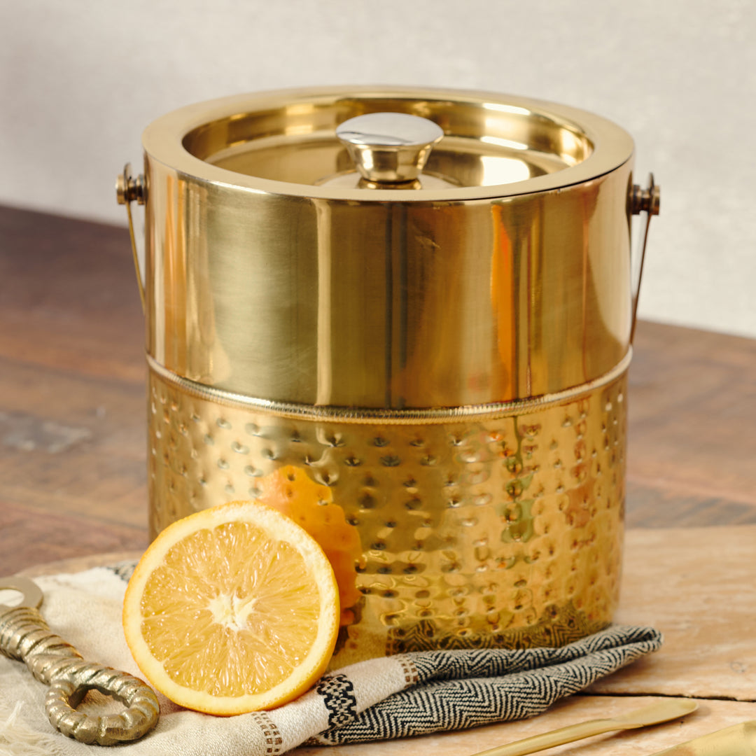 Hammered Ice Bucket with Tongs