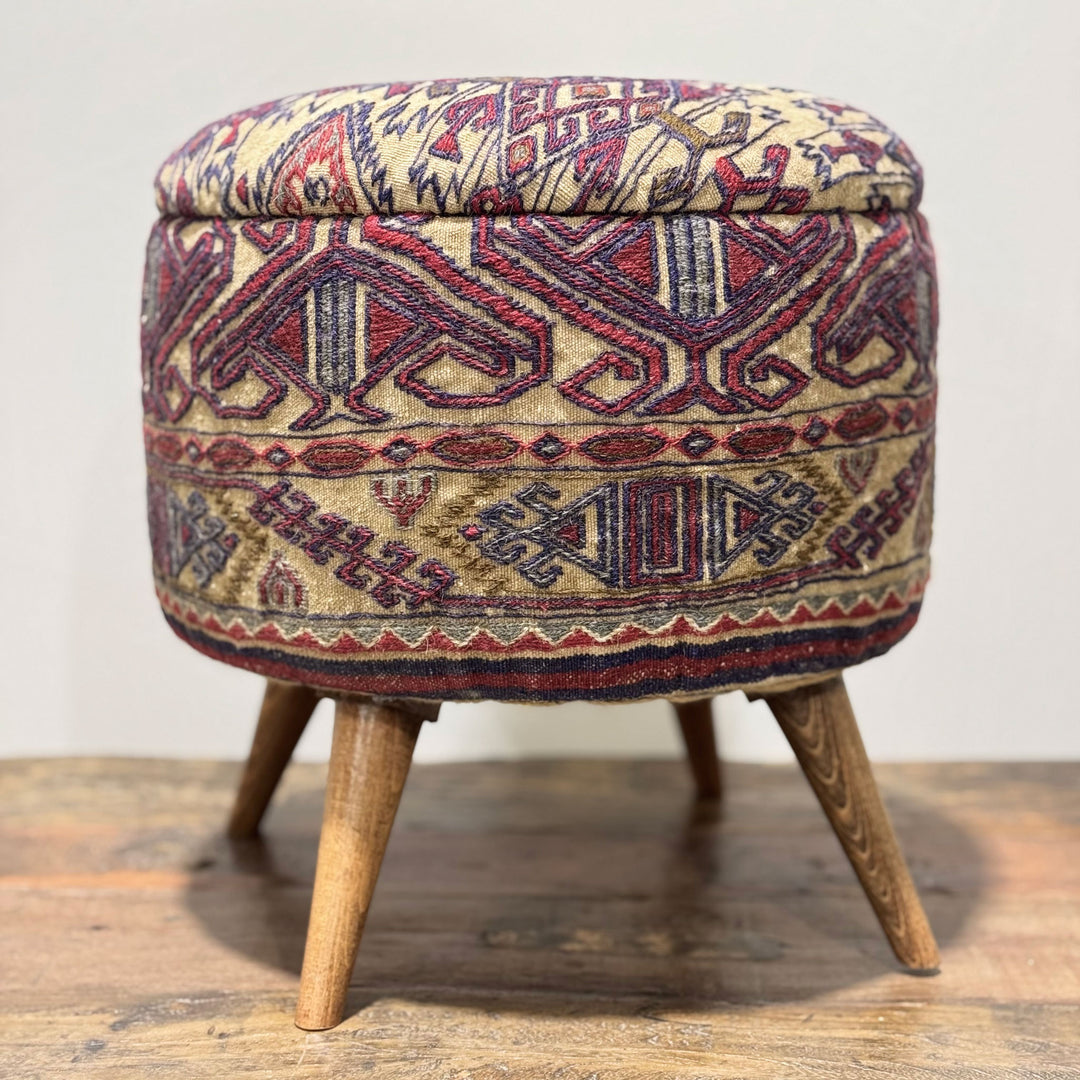 Vintage Rug Small Ottoman - 1024-O