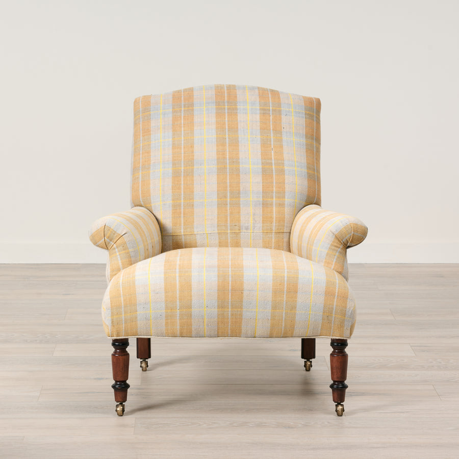Fritillaria Chair Upholstered in Blue and Yellow One of a kind Fabric By John Derian for Cisco Brothers