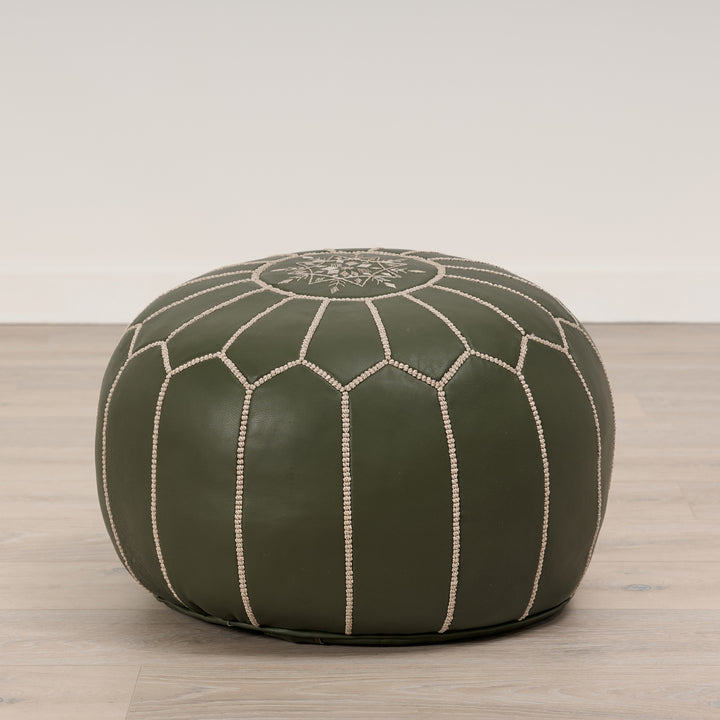 Leather Pouf Kaki 20"