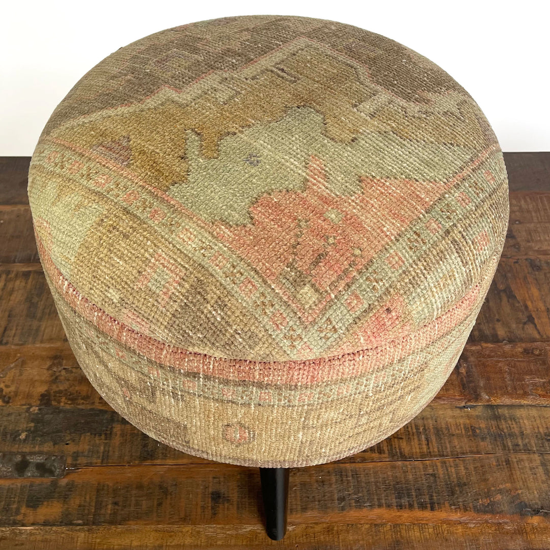 Vintage Medium Round Rug Ottoman (1124-G)