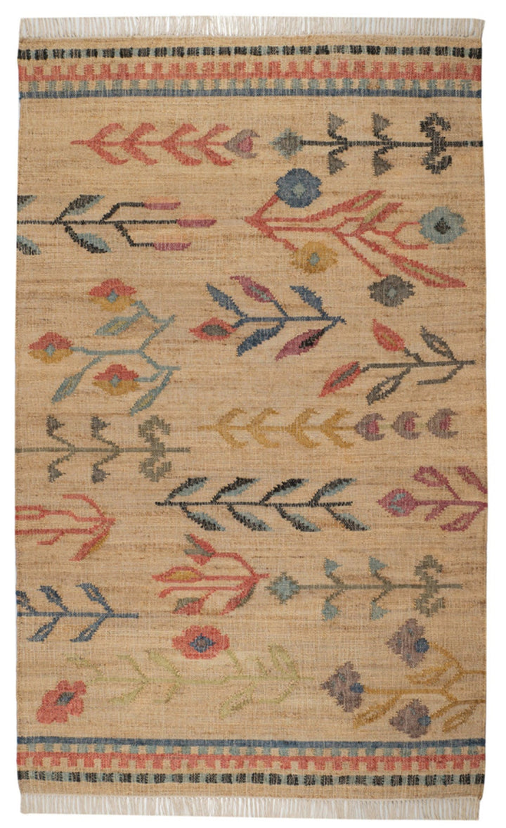Folk Floral Kilim Handwoven Jute Rug 8x10